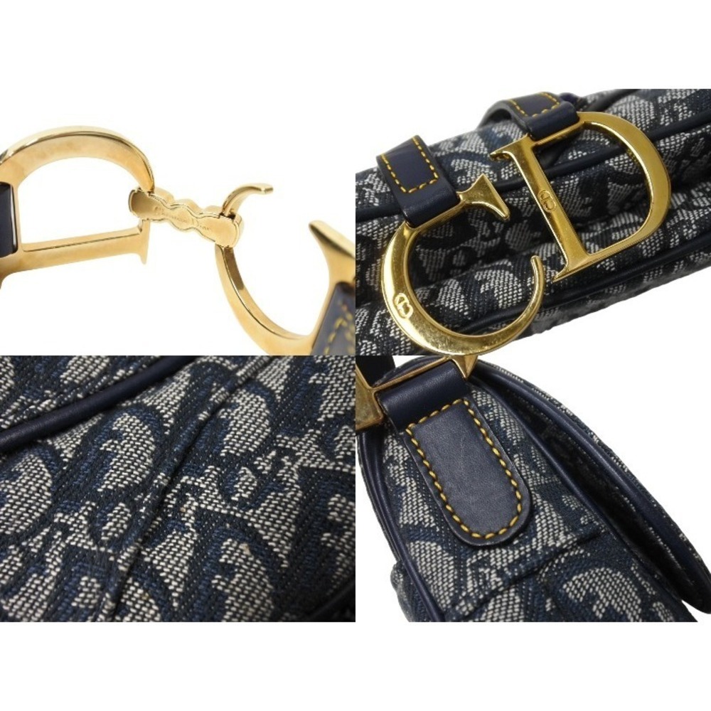 Christian Dior Trotter Double Saddle Handbag Navy Blue Canvas Leather - Picture 7 of 9